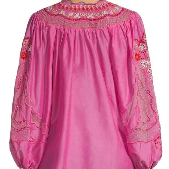 KOBI HALPERIN Blythe Embroidered Peasant Blouse - French Pink - Picture 5 of 10